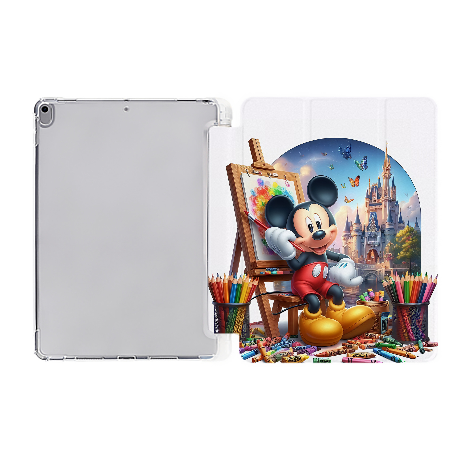（画像用） ミッキーマウス Mickey Mouse IPad ケース ペン収納付き 三つ折りスタンド PUレザー×シリコン 対応機種9.5/10.5/10.9インチ